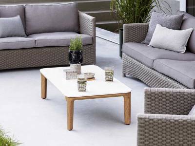 Cane-line Aspect Couchtisch, Teakholz, Tischplatte Fossil Keramik Travertin Look 120x60 cm